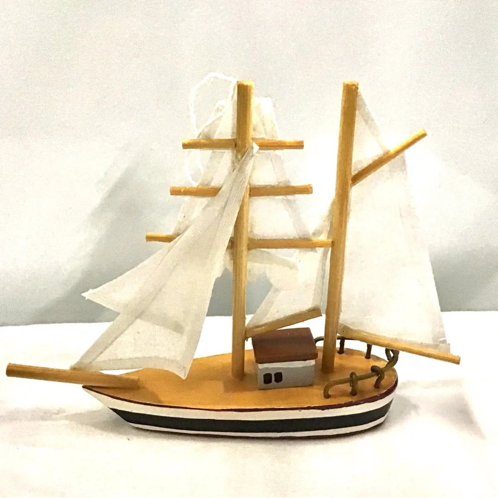 Wooden & cloth clipper ship sailboat ornament 7” x 5 1/2”